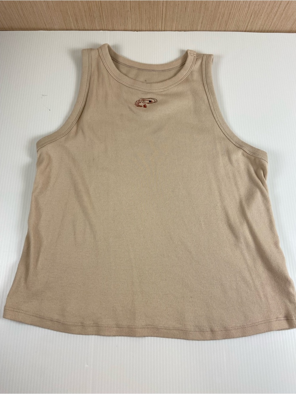 a new day Beige Ribbed Tank Top with Tiny Embroidered Accent
